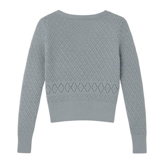 WET SEAL Silver Gray Metallic Diamond Pointelle Sweater - Size Medium - Picture 2 of 5